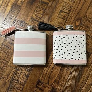 Lot Of Two 6 oz Pink And White Flasks for Women, BFF Set, Tassels